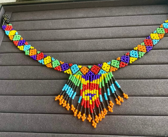 Rainbow Beaded Fringe Necklace